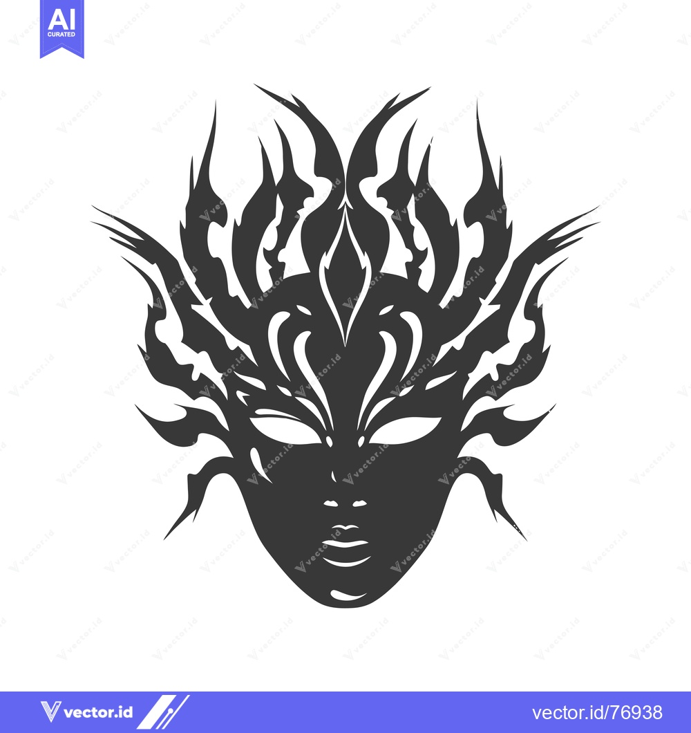 Premium Vector of A Black and White Illustration of a Detailed, Ornamental Mask