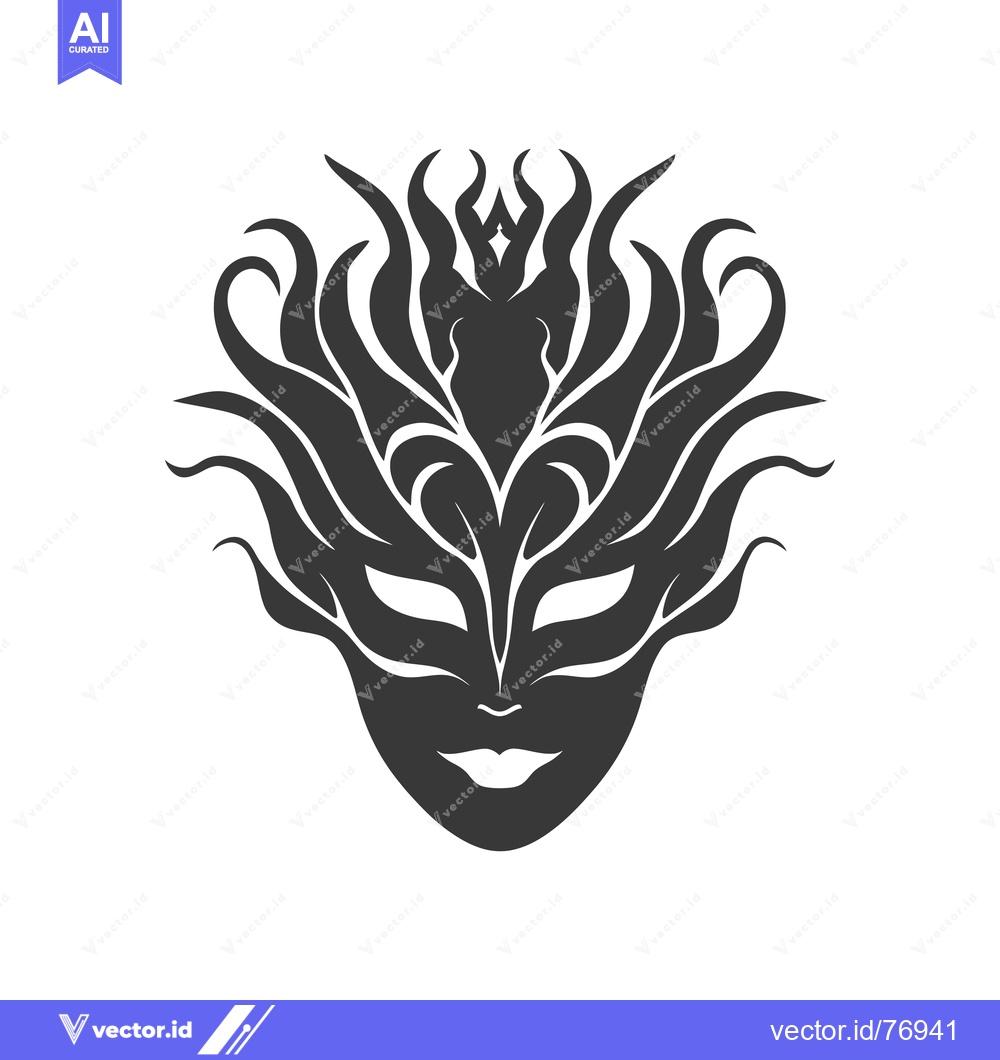 Premium Vector dari Black and white stylized mask with floral details
