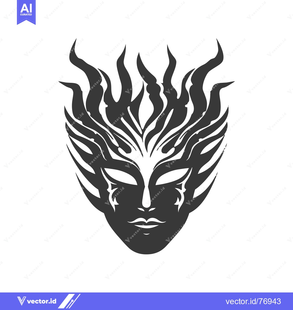 Premium Vector of Intricate Black and White Mask with Flame-like Detail