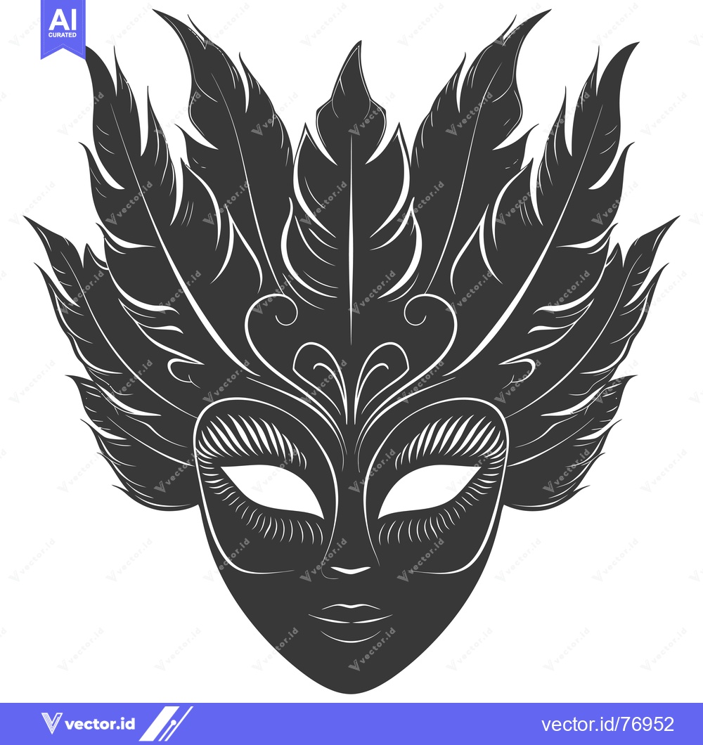 Premium Vector dari A Detailed Black and White Illustration of a Feathered Venetian Mask