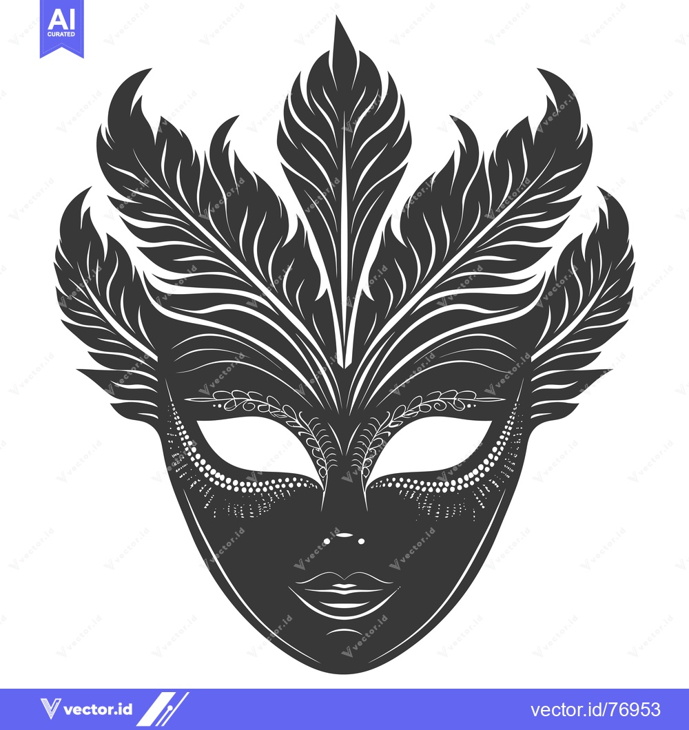 Premium Vector dari Black and White Feathered Venetian Carnival Mask