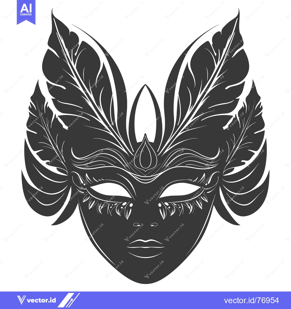 Premium Vector of Ornate Black and White  Masquerade Mask with Intricate Leaf Detail