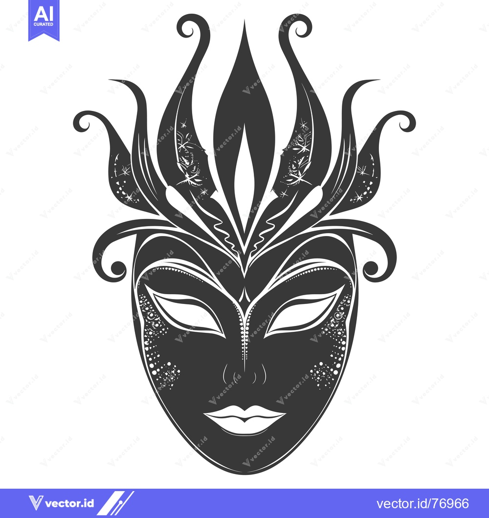 Premium Vector of Black and White Ornate Venetian Carnival Mask with Floral Motifs