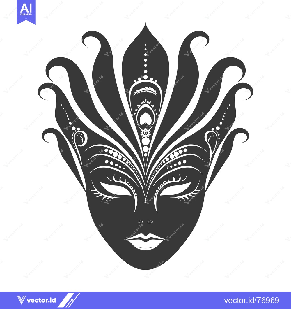 Premium Vector dari A Black and White Ornate Carnival Mask with Feathers and  Beads