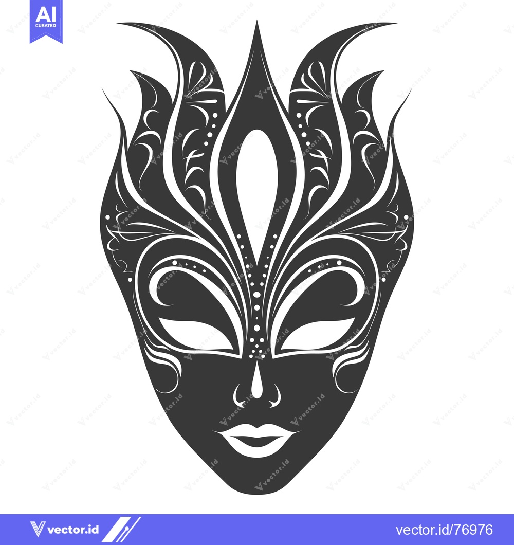 Premium Vector dari Black and White Ornate Carnival Mask with Floral Design