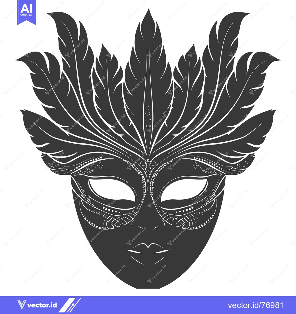 Premium Vector dari Ornate Black and White Venetian Carnival Mask with Feathers
