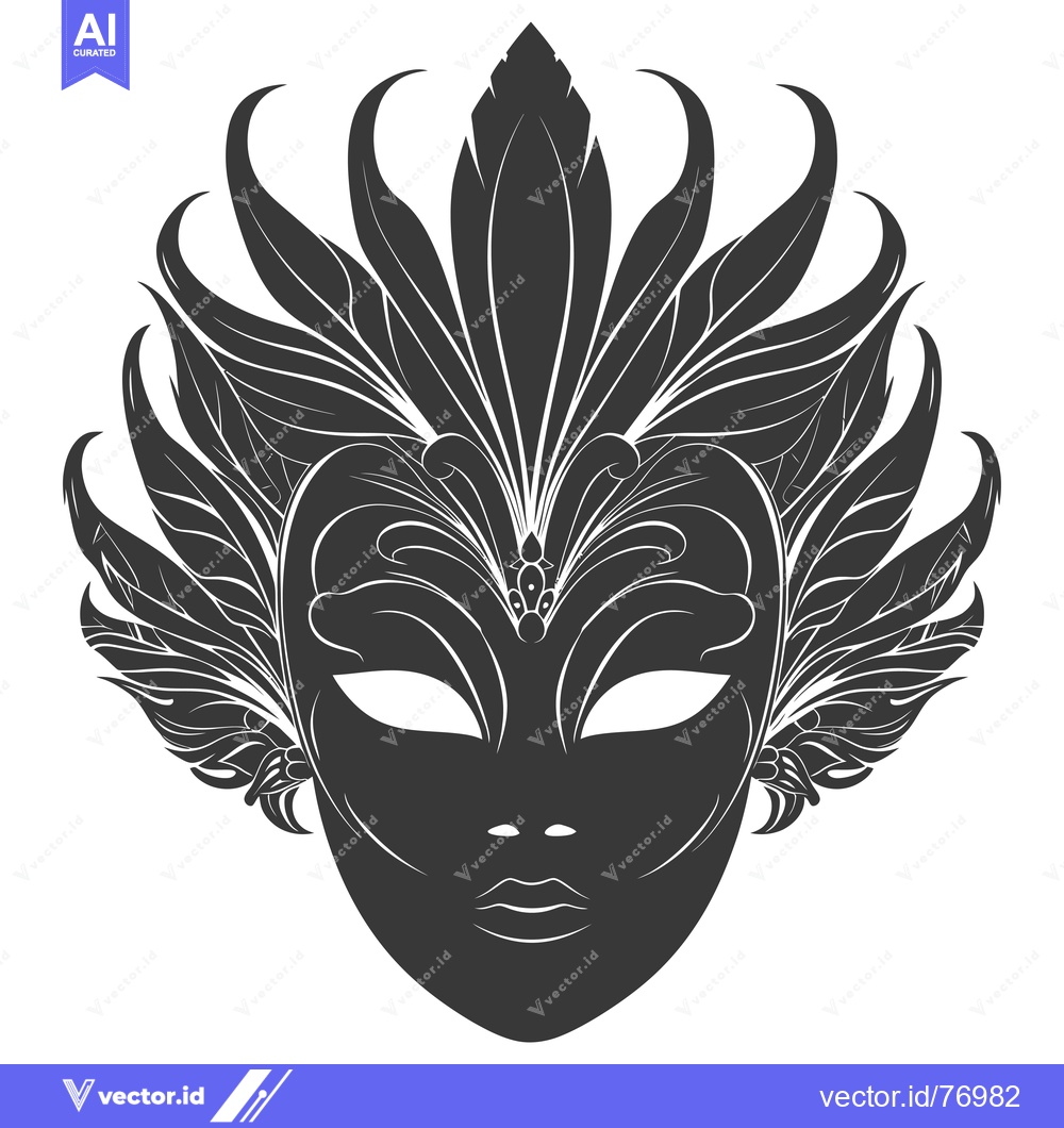 Premium Vector dari Intricate Black and White Carnival Mask with Feathery Detail