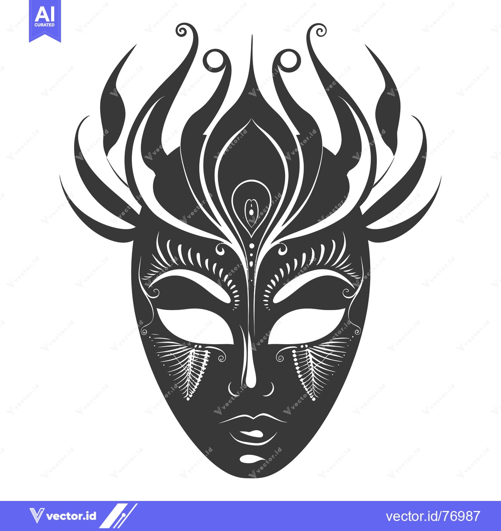 Premium Vector of Black and White Ornate Mask with Swirling Designs