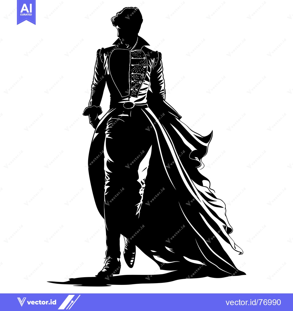 Premium Vector dari Silhouette of a Man in a Long Coat and Trousers Walking
