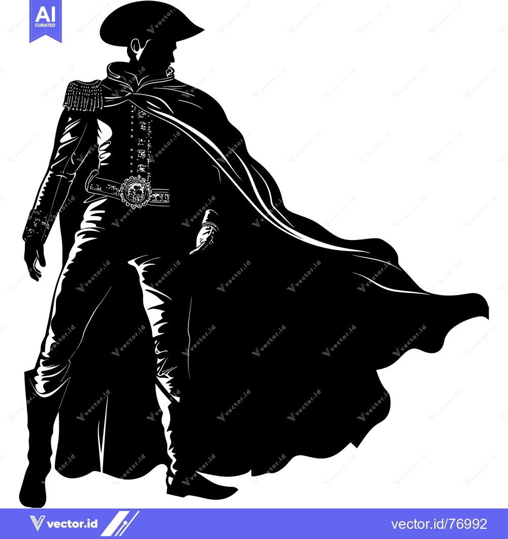 Premium Vector dari Silhouette of a Man in a Long Coat and Hat, Standing with his Cape Flo