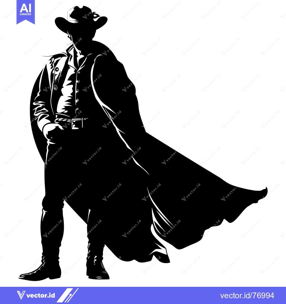 Premium Vector of Silhouette of a cowboy in a long coat and hat