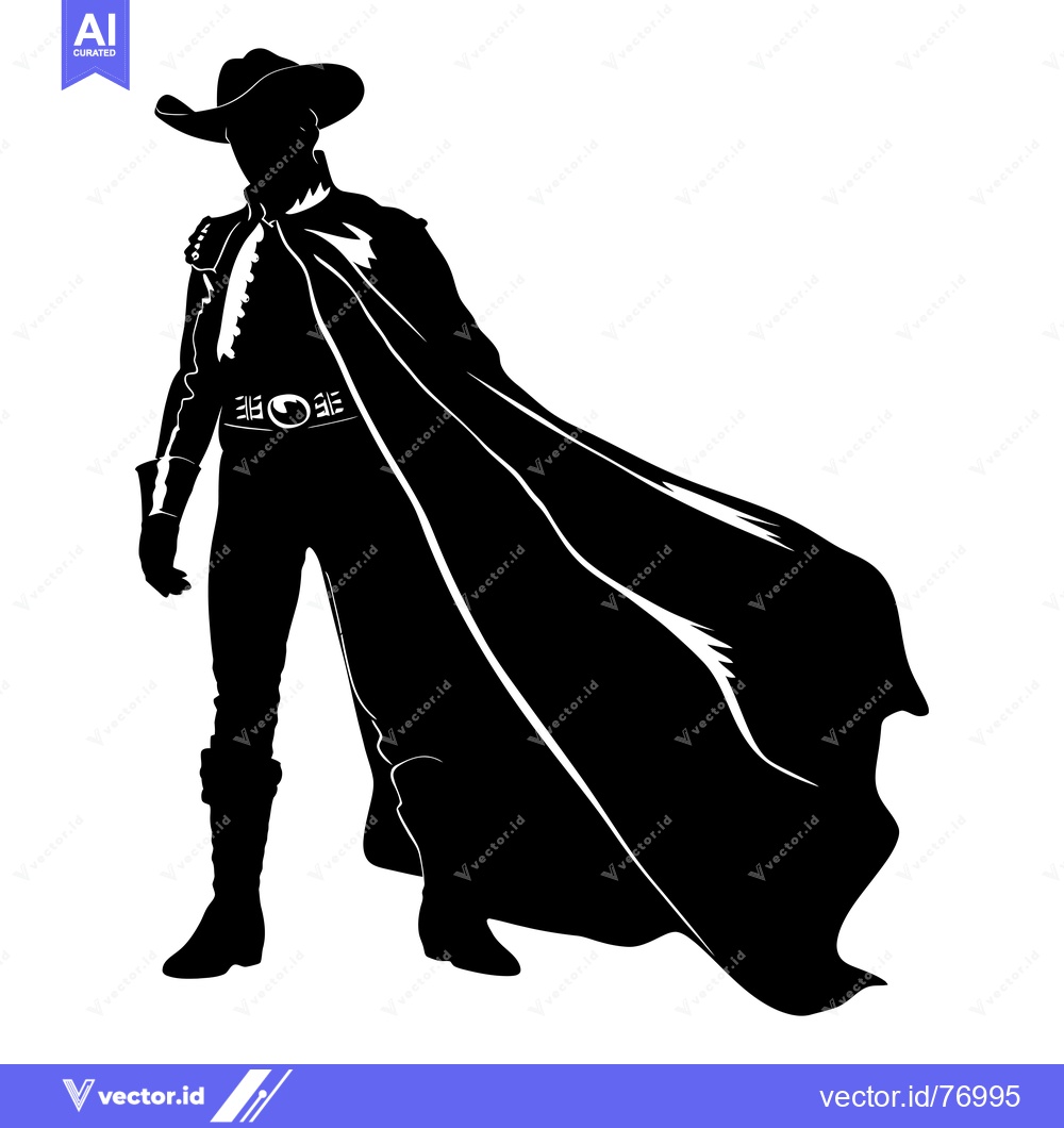 Premium Vector dari Silhouette of a Man Wearing a Cowboy Hat and Cape