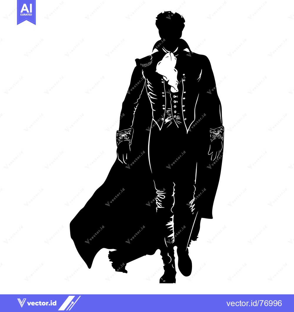 Premium Vector dari Silhouette of a Man in a Long Coat and Ruffled Shirt