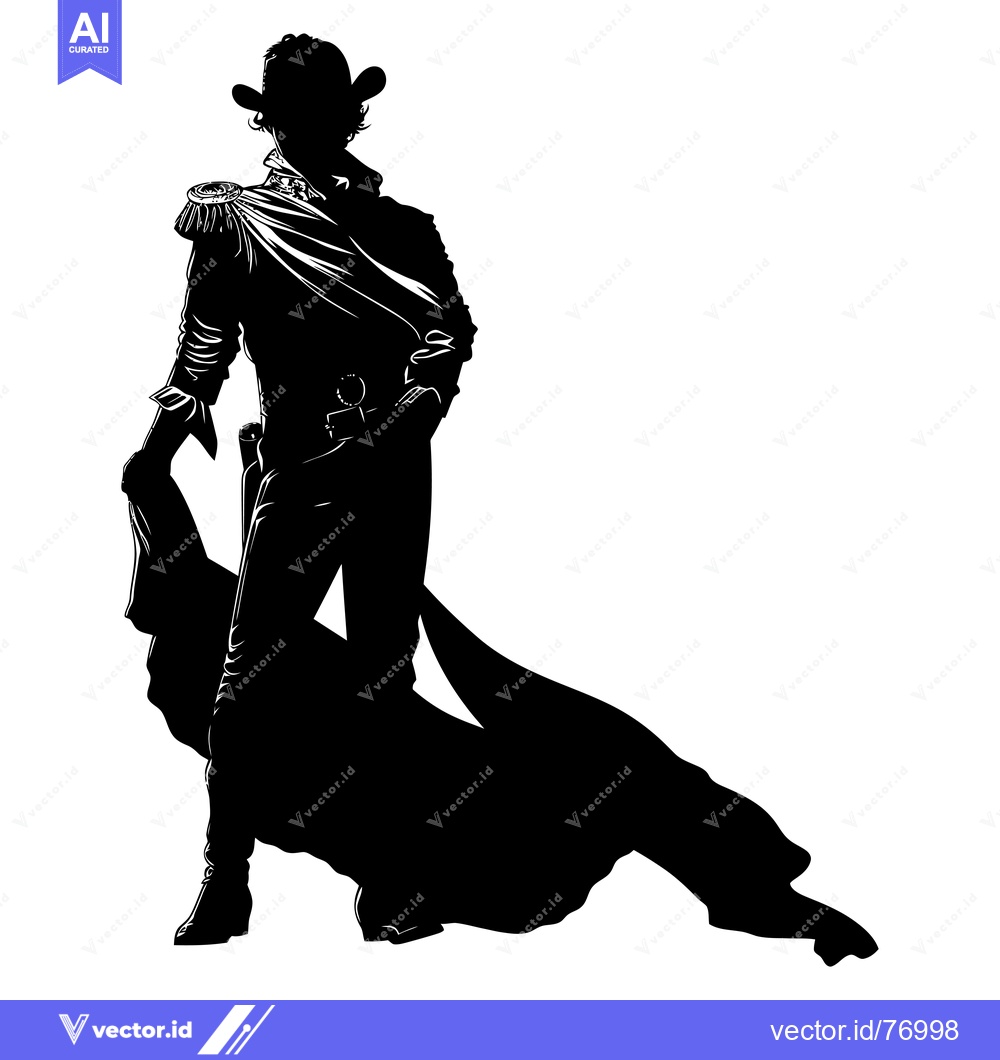 Premium Vector of Silhouette of a Man in a Wide-Brimmed Hat and a Cape