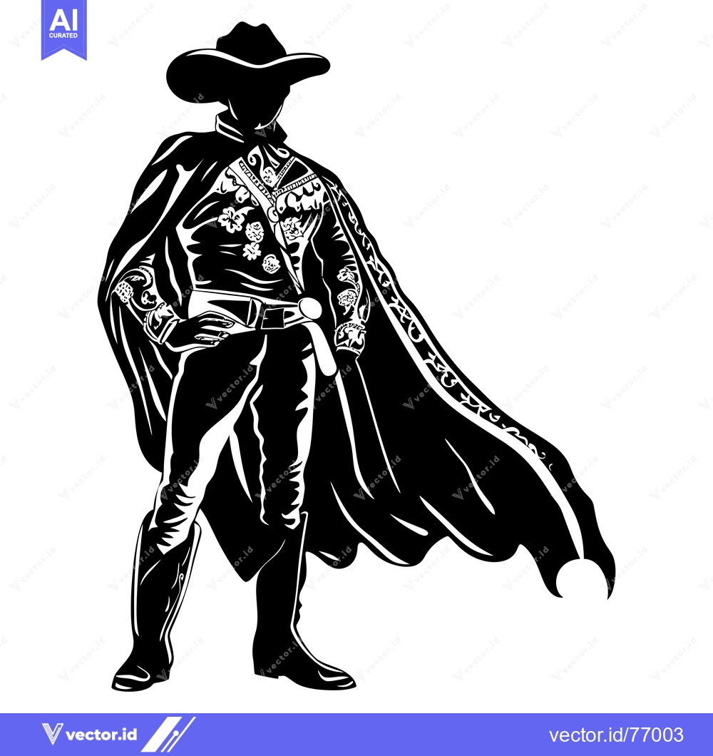 Premium Vector dari Silhouette of a Cowboy in a Wide-Brimmed Hat and Flowing Cape