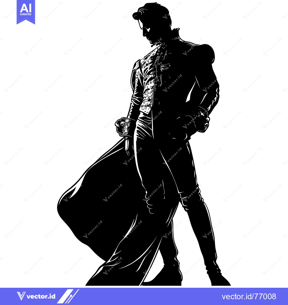 Premium Vector dari Silhouette of a Man in a Long Cloak and Elaborate Clothing