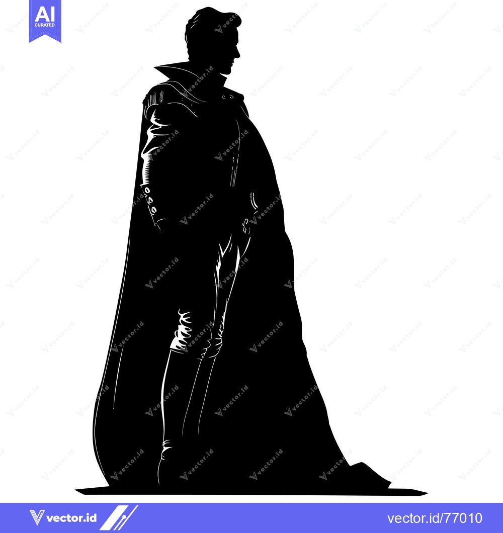 Premium Vector dari Silhouette of a Man in a Long Cloak Standing in Profile
