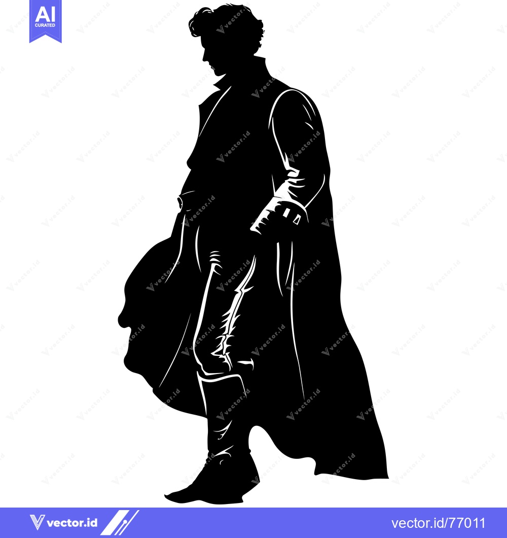 Premium Vector of Silhouette of a man in a long coat, walking with his head down