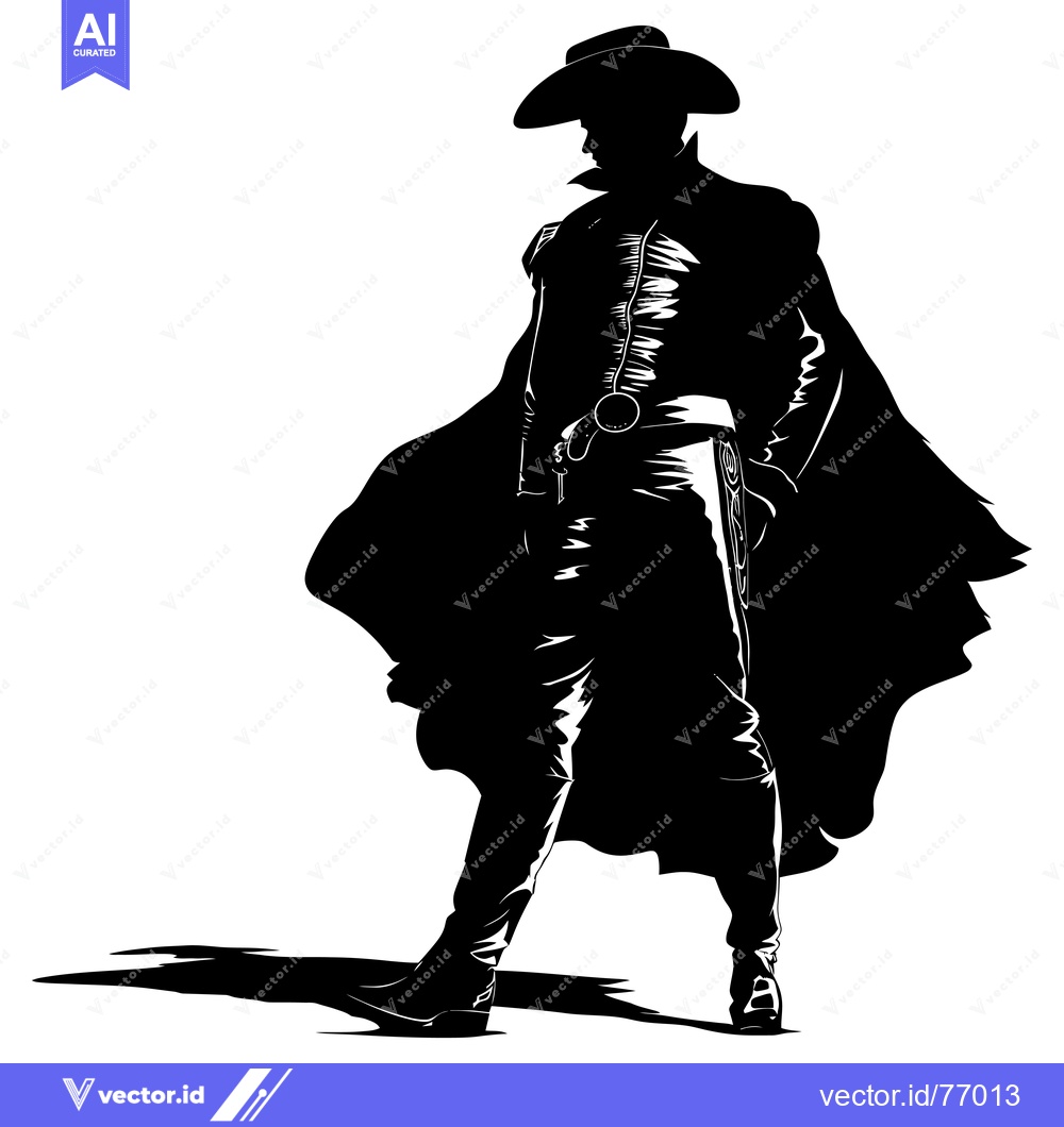 Premium Vector dari Silhouette of a Cowboy with a Cape and Gun