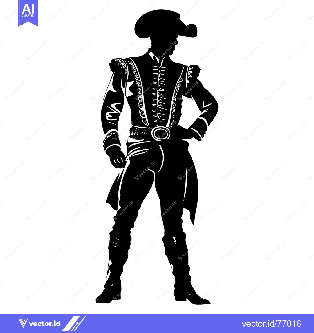 Premium Vector dari Silhouette of a Man in a Wide-Brimmed Hat and Elaborate Clothing