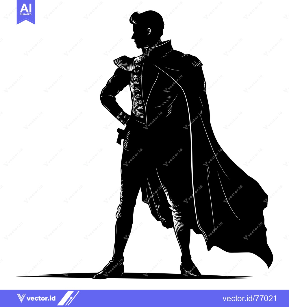 Premium Vector dari Silhouette of a Man in a Cape and Formal Attire