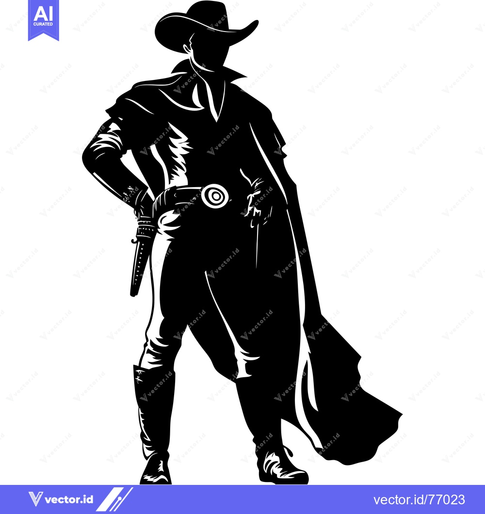 Premium Vector of Silhouette of a Cowboy with a Gun and a Cape