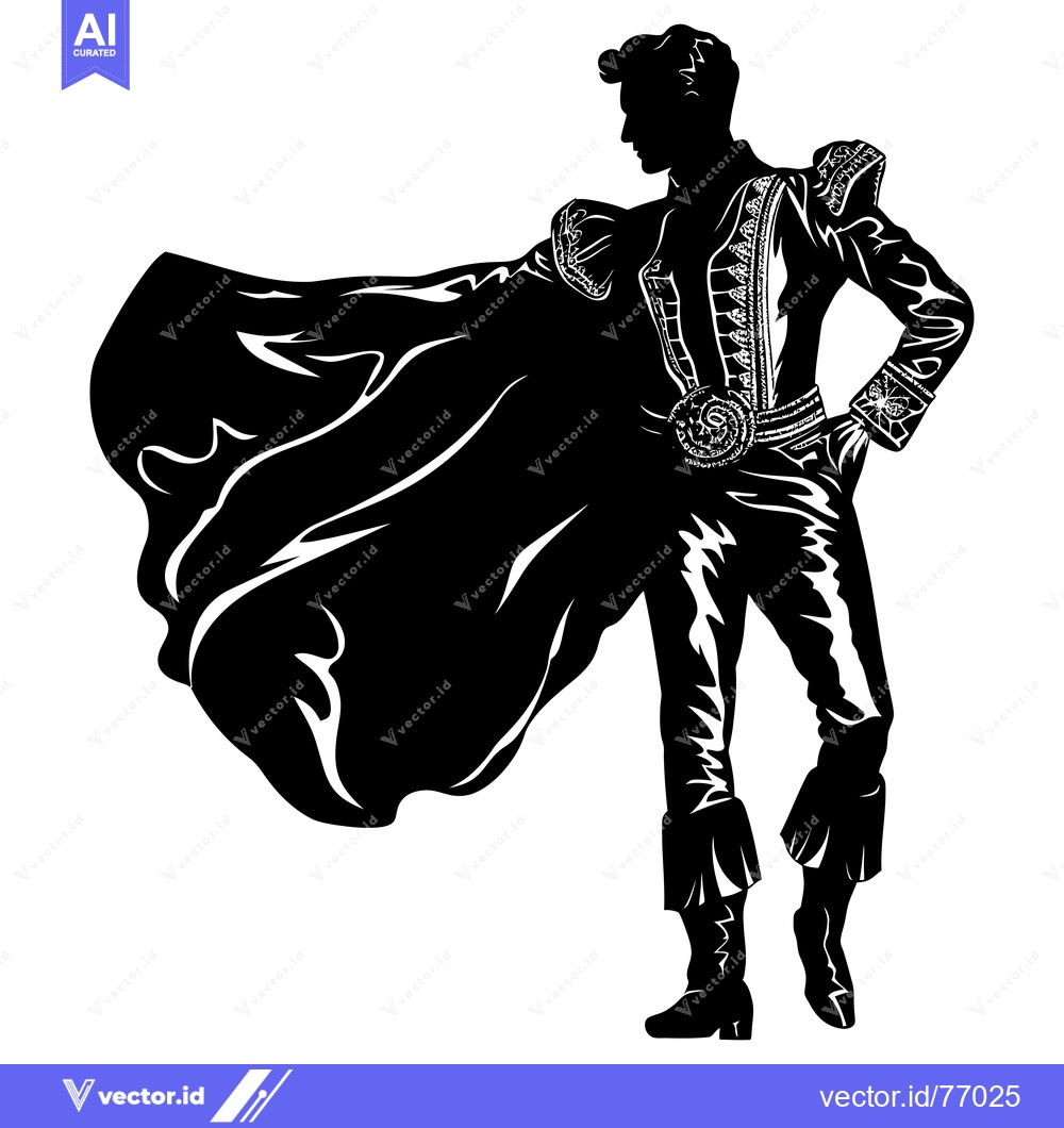 Premium Vector of Black and White Silhouette of a Man in a Cape