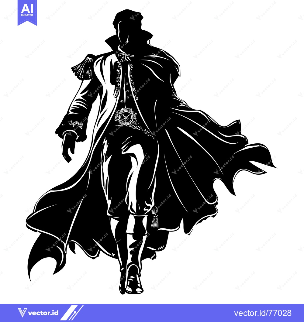 Premium Vector dari Silhouette of a Man in a Long Coat and Cape