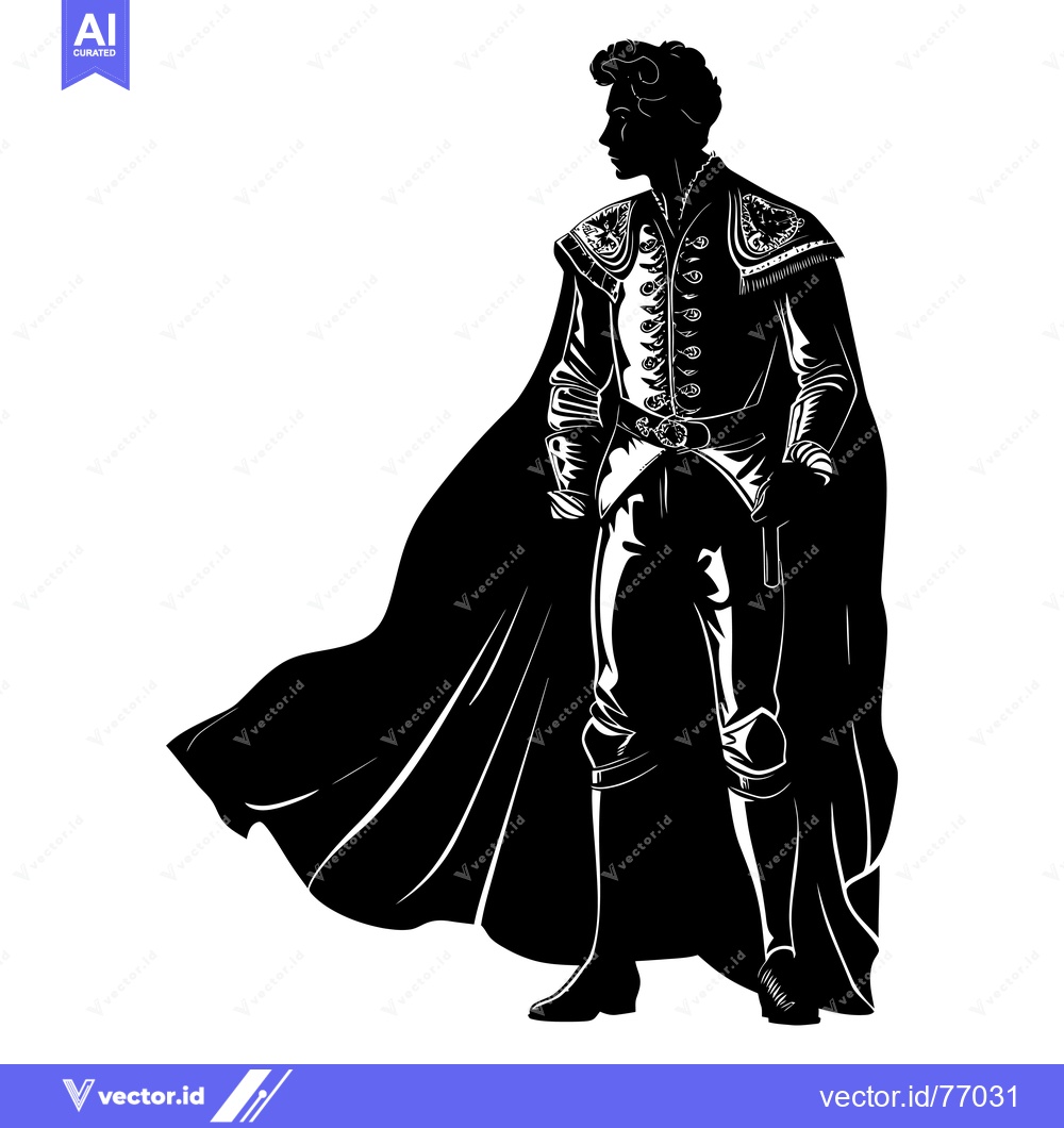 Premium Vector dari Silhouette of a Man in a Cape and Embroidered Vest