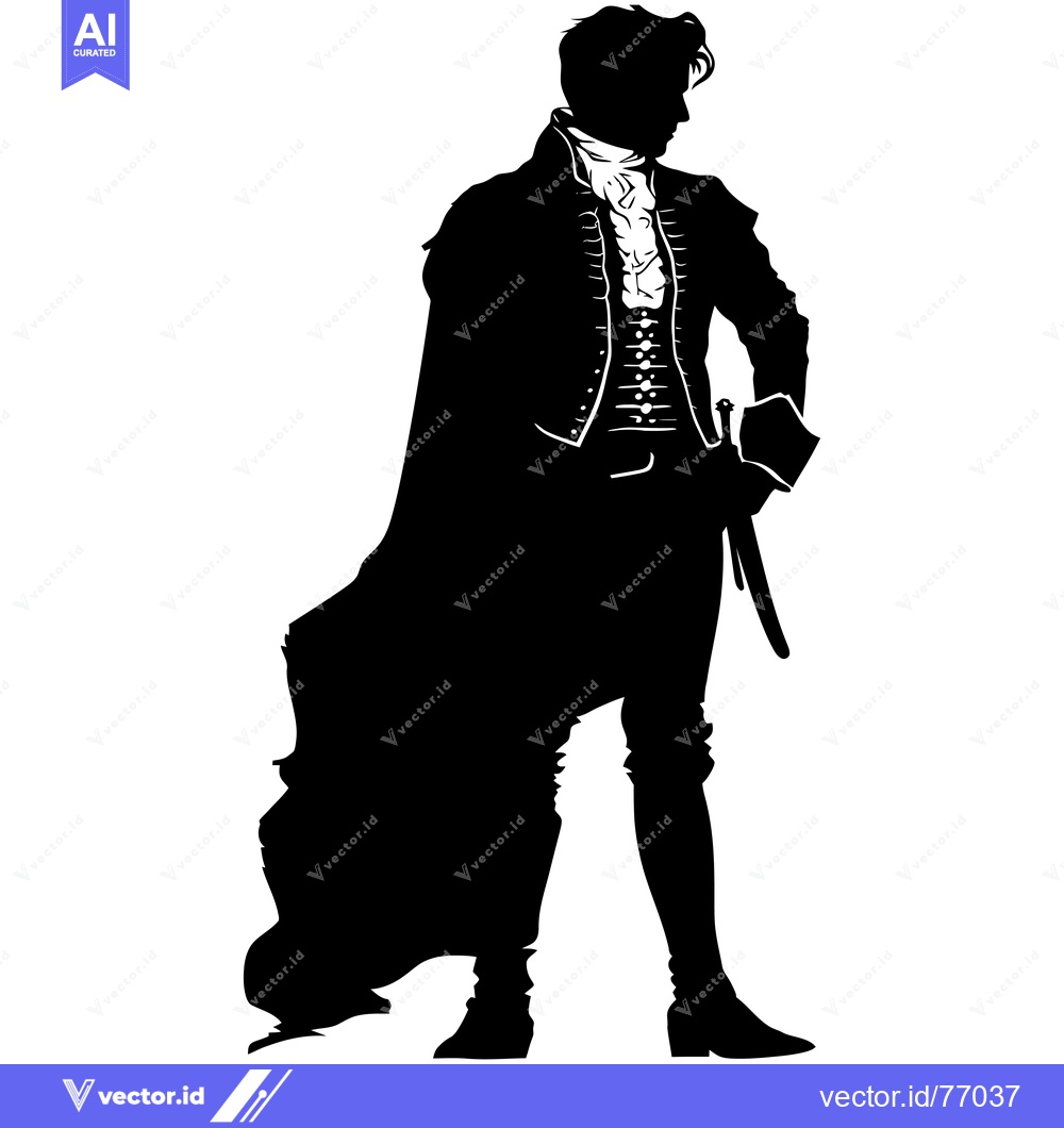 Premium Vector of Silhouette of a Man in a Long Coat and Ruffled Shirt
