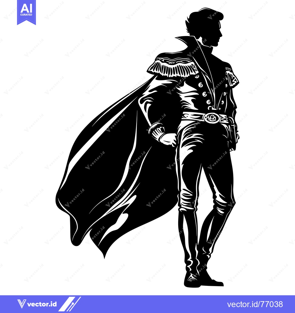 Premium Vector dari Silhouette of a Man in a Cape and Elaborate Jacket