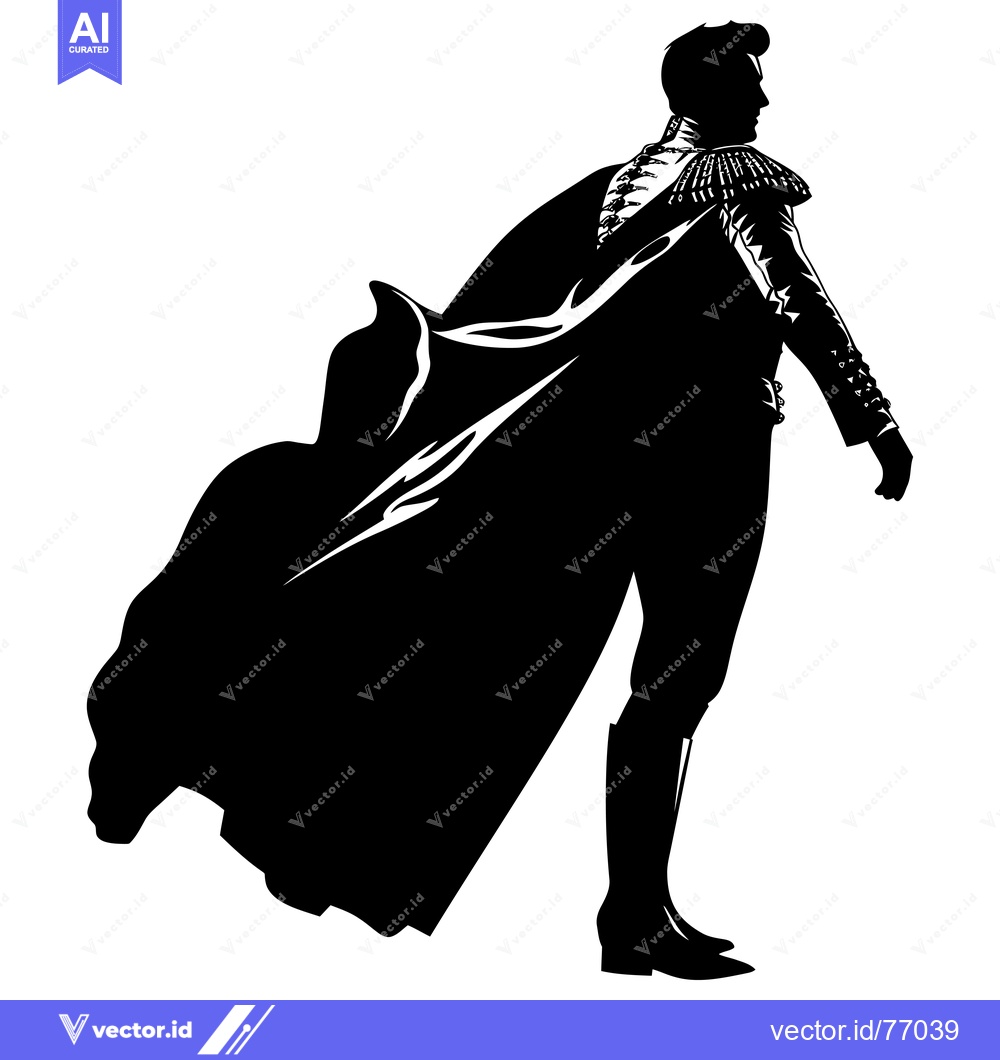 Premium Vector dari Silhouette of a Man in a Cape, Standing with His Back to the Viewer