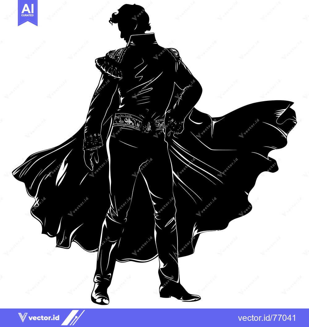 Premium Vector dari Silhouette of a man with a cape standing facing away