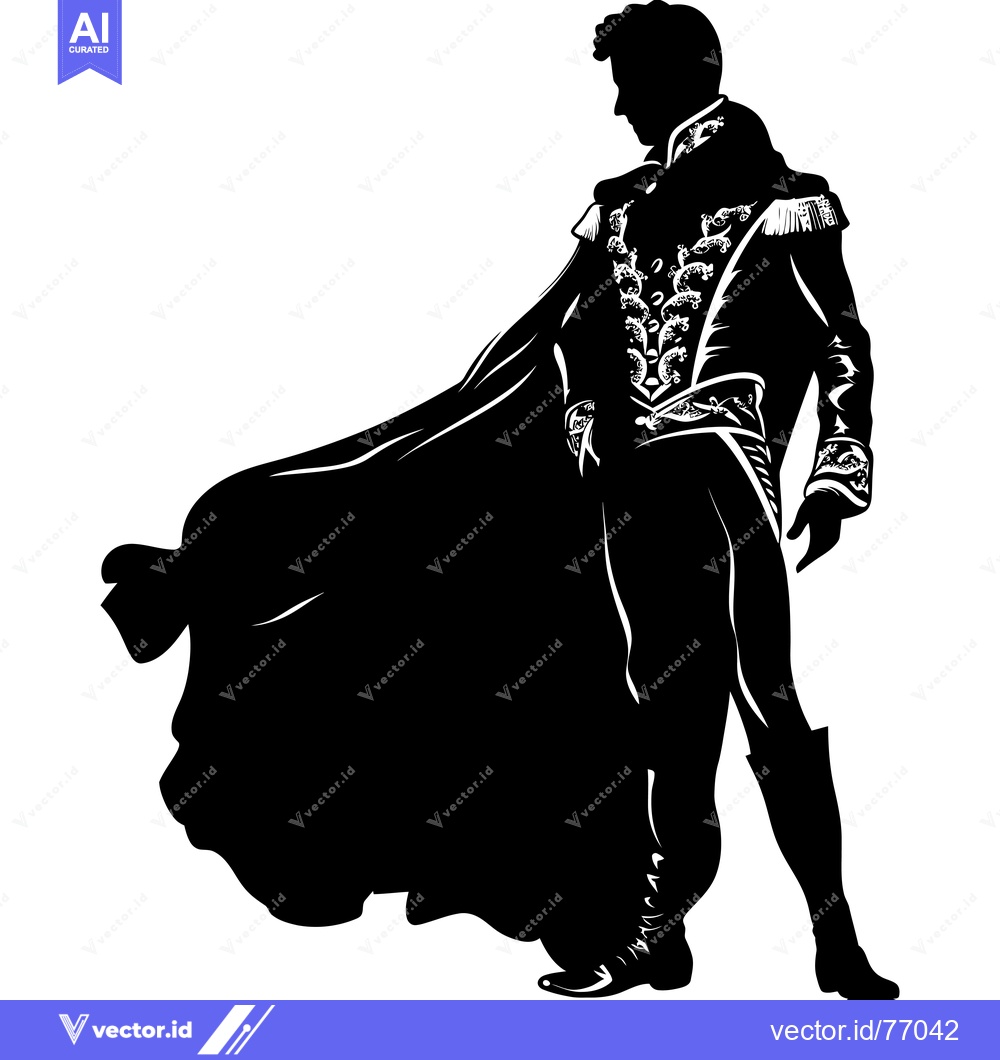 Premium Vector dari Silhouette of a Man in a  Elaborate  Costume and Cape