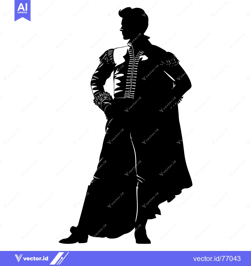 Premium Vector of Silhouette of a Man in a Regal Outfit with a Cape
