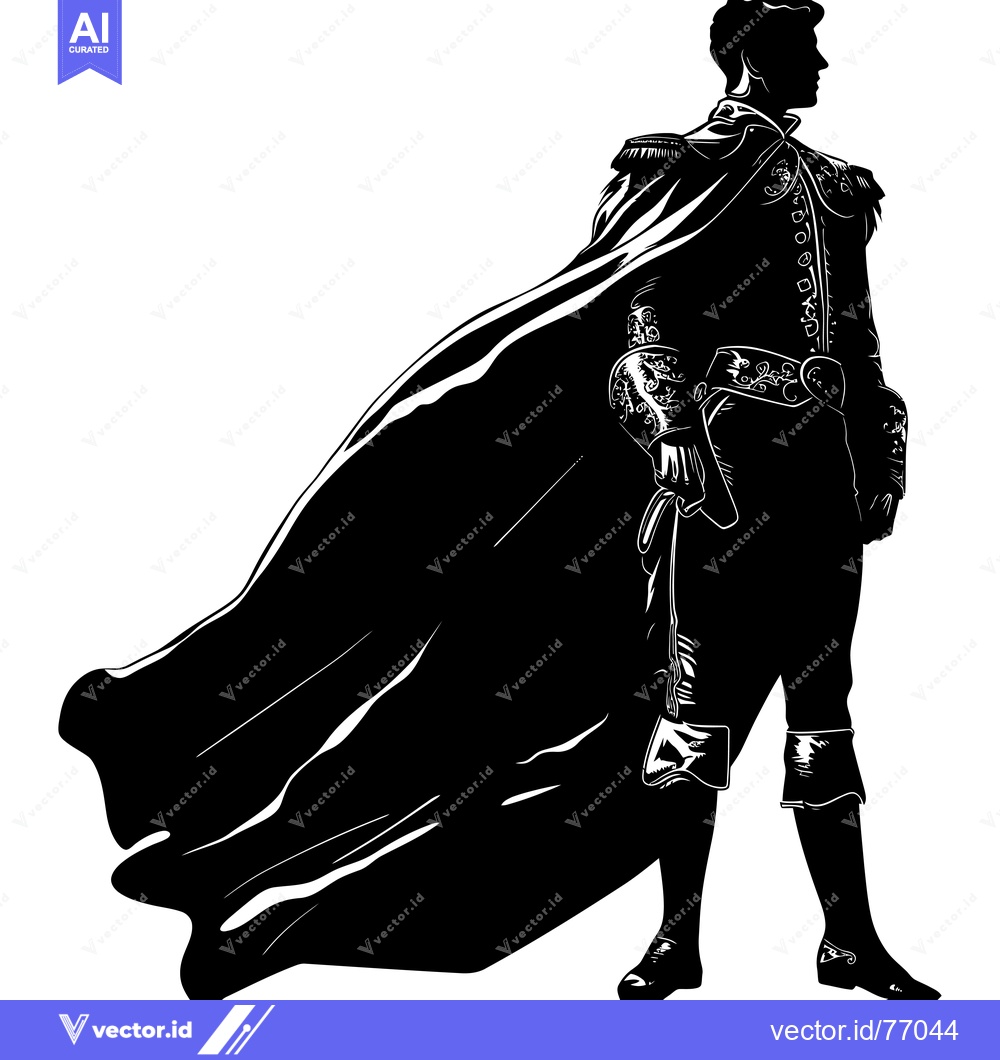 Premium Vector dari Silhouette of a Man in a Long Cape and Embroidered Clothing