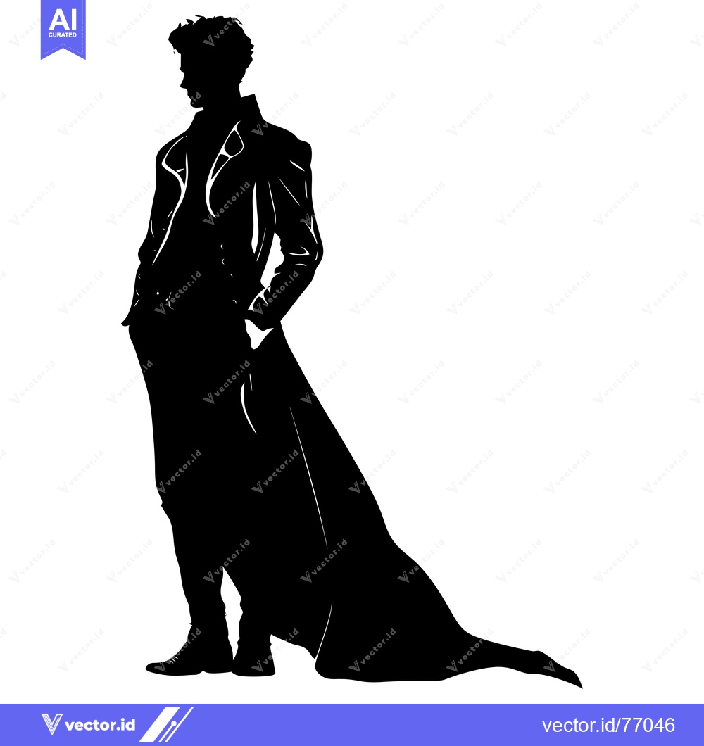 Premium Vector of Silhouette of a Man in a Long Coat with a Flowing Tail