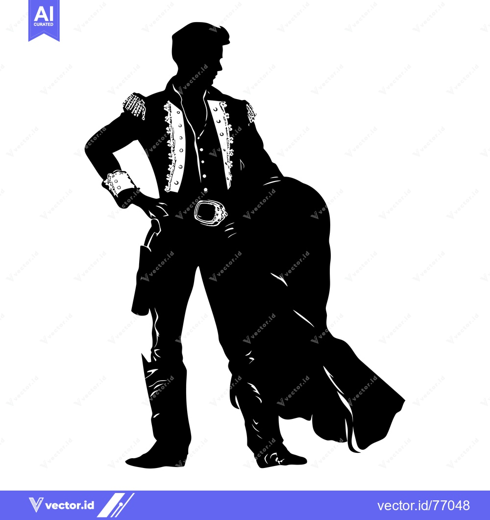 Premium Vector dari Silhouette of a Man in a Spanish Bullfighting Suit Holding a Cape