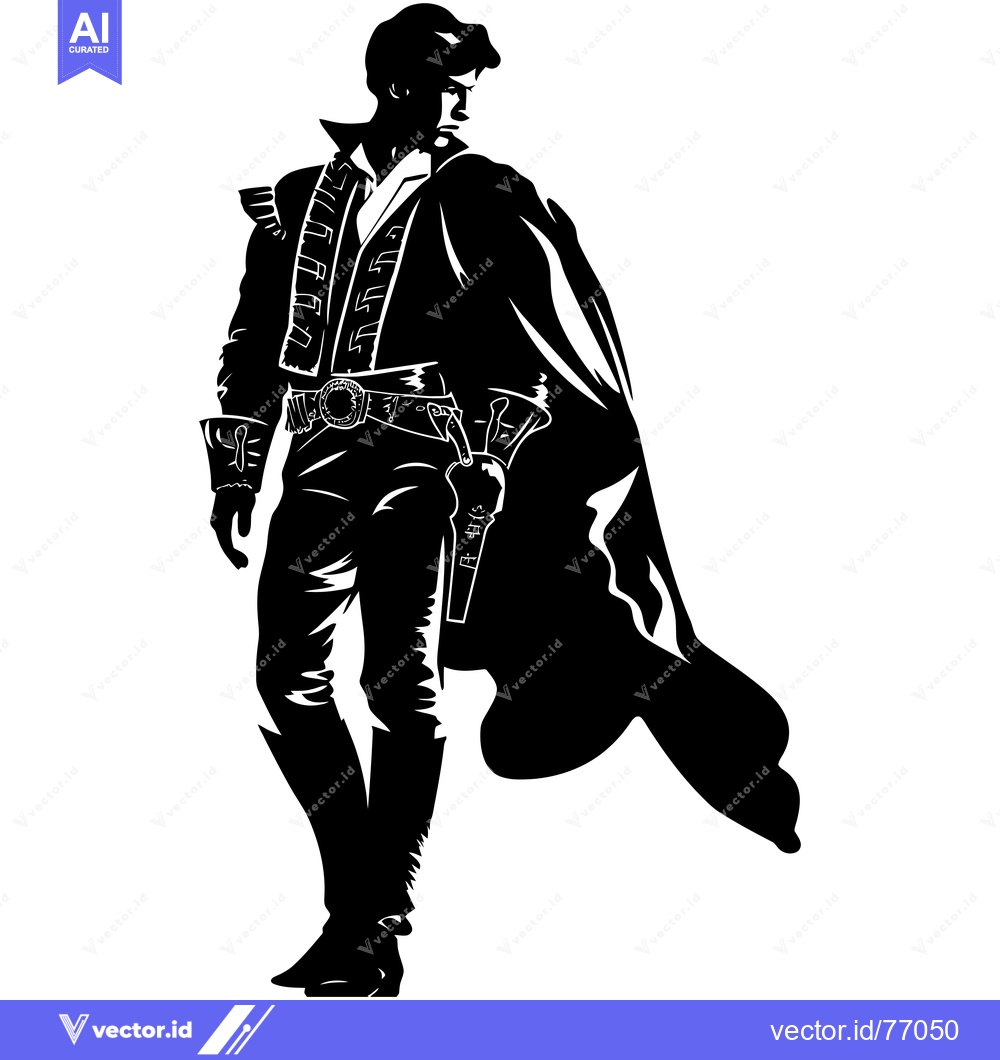 Premium Vector of Silhouette of a Man in a Cape and a Pistol in His Hand