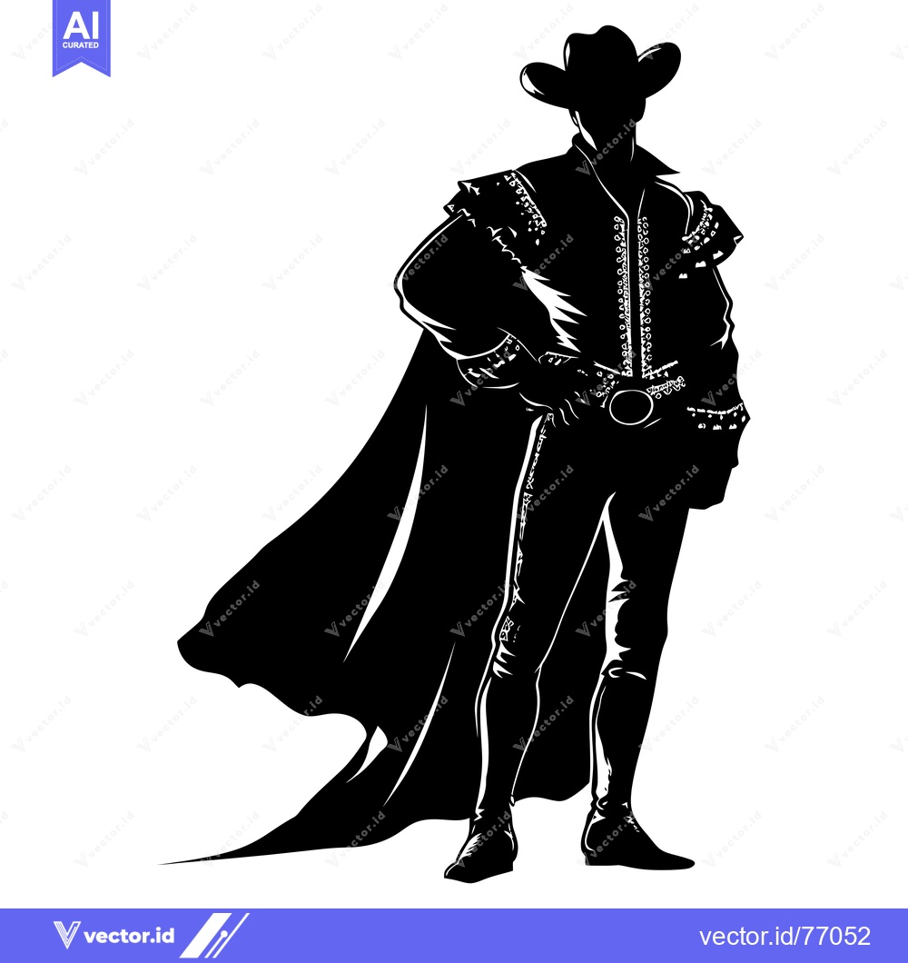 Premium Vector of Silhouette of a Cowboy Wearing a Cape and a Hat