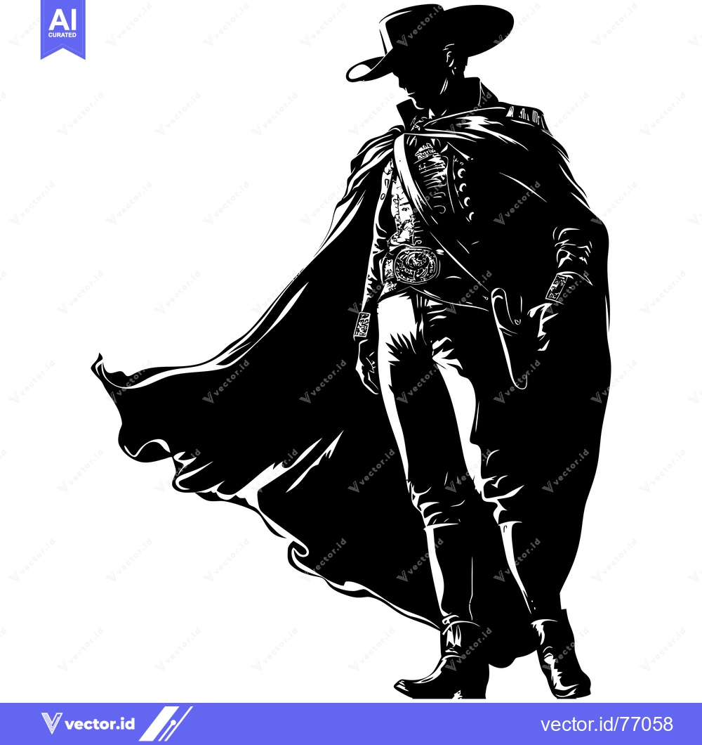 Premium Vector dari Silhouette of a Man in a Cowboy Hat and Cape