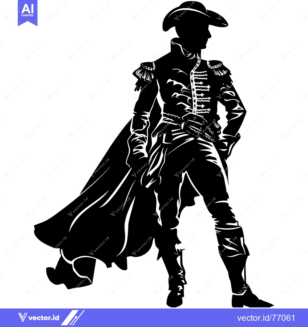 Premium Vector of Silhouette of a Man in a Colonial Era Uniform with a Long Cape