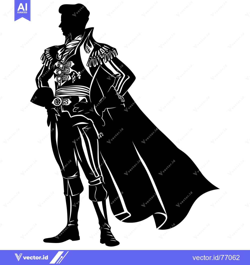 Premium Vector dari A Silhouette of a Man Wearing a Cape and Ornate Clothing