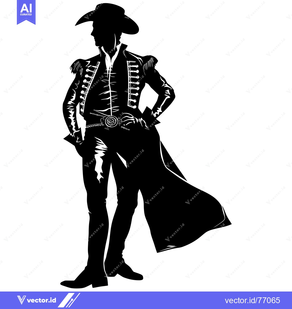 Premium Vector dari Silhouette of a Cowboy with a Wide-Brimmed Hat and a Cape