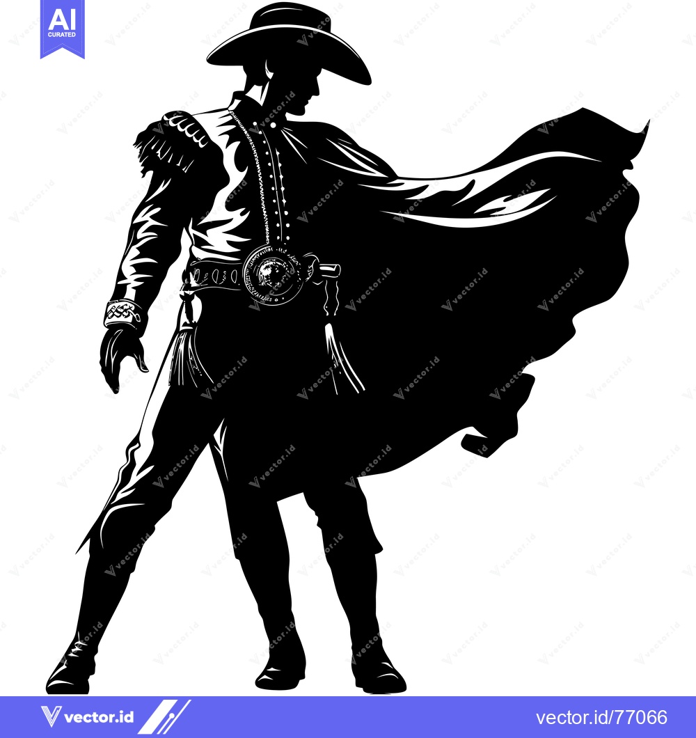 Premium Vector of Silhouette of a Man in a Wide-Brimmed Hat and Cape