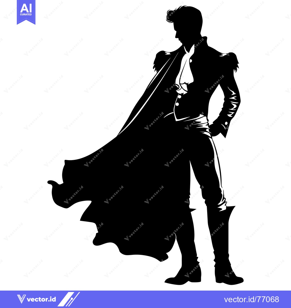 Premium Vector of Silhouette of a Man Wearing a Long Cape and Boots