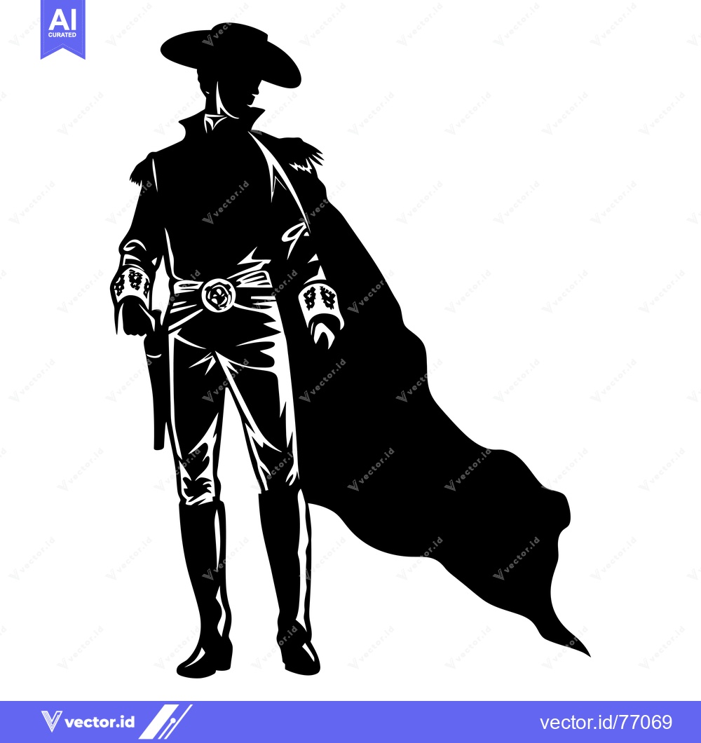 Premium Vector dari Silhouette of a Man in a Wide-Brimmed Hat and Cape