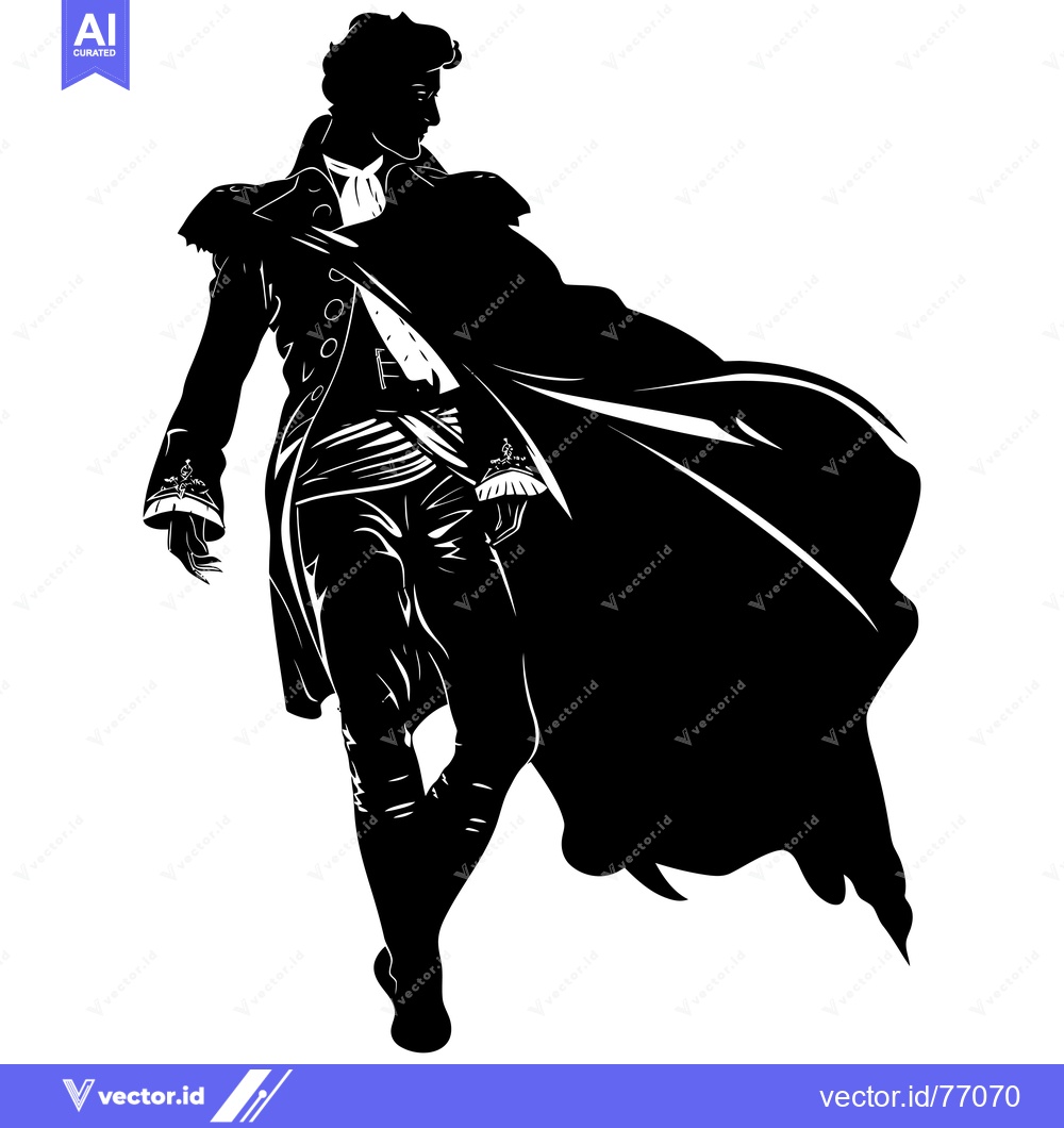 Premium Vector of Silhouette of a Man in a Long Coat with a Flowing Cape