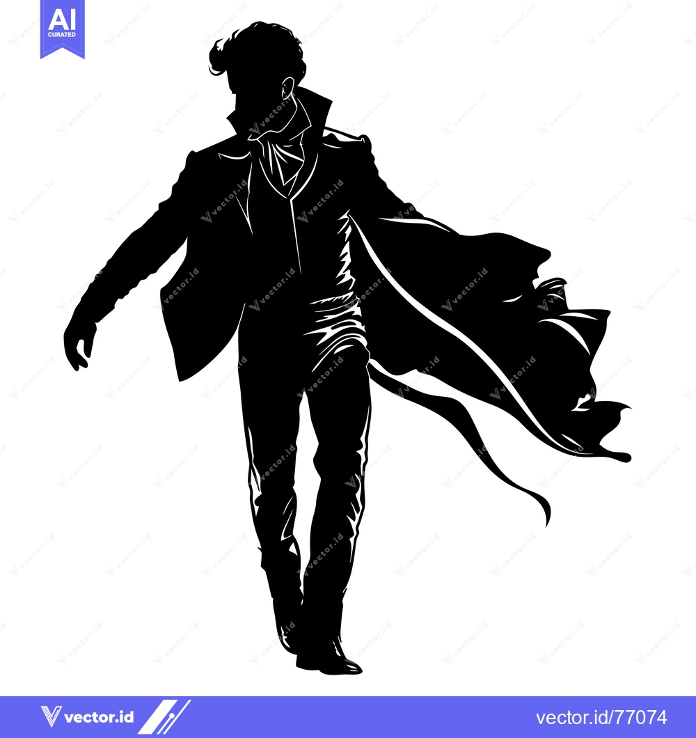Premium Vector dari Silhouette of a Man in a Long Coat Walking