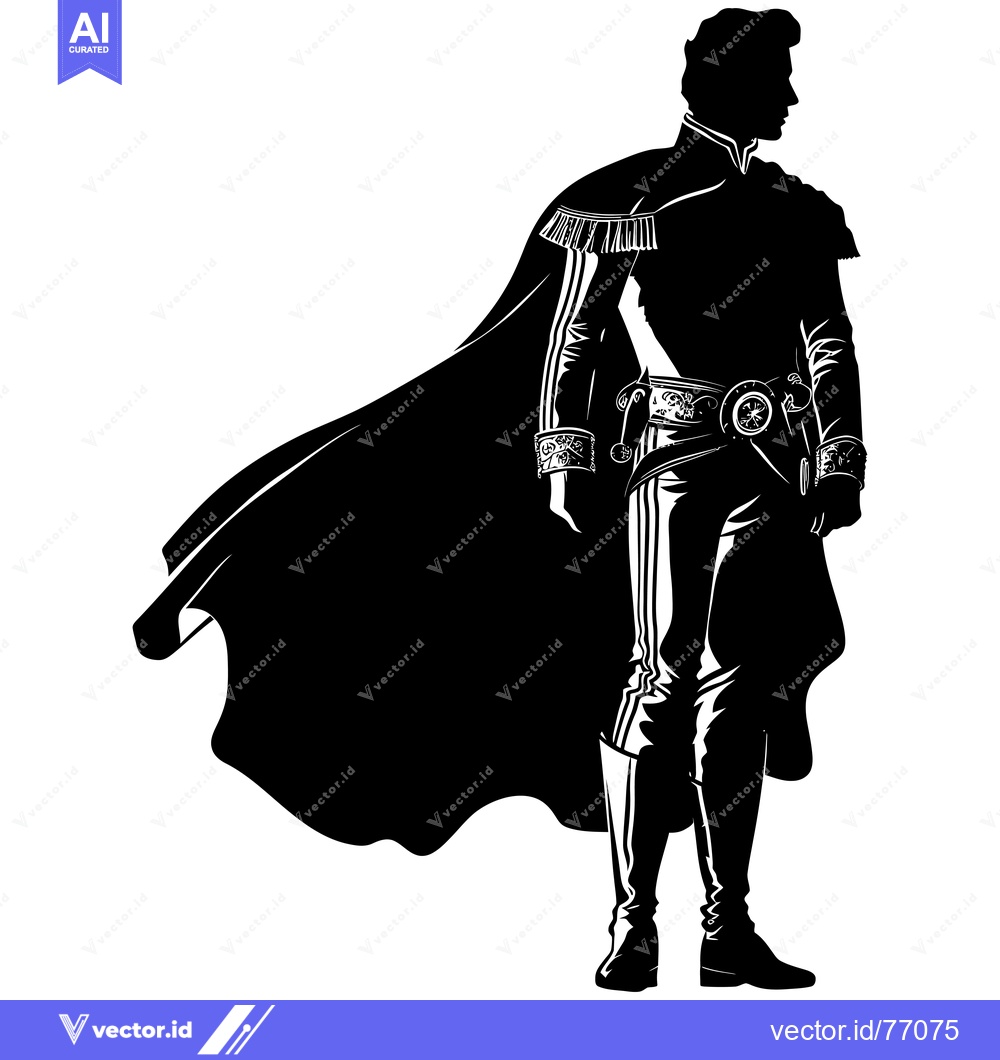 Premium Vector of Silhouette of a Man in a Cape and Royal Attire